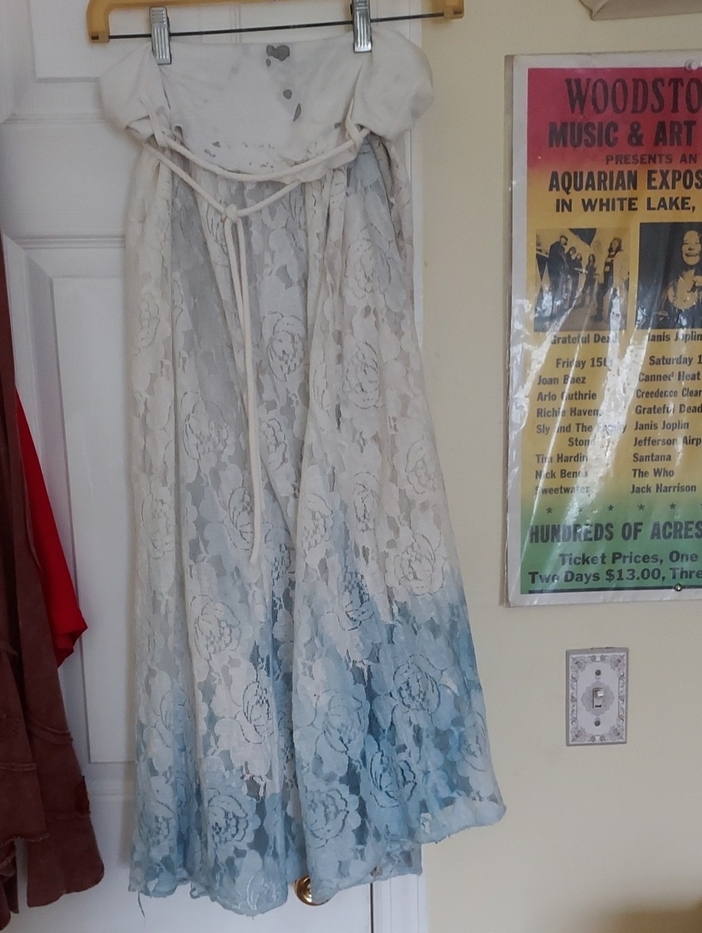 White & Blue Lace Lined Maxi Skirt From Italy S/M